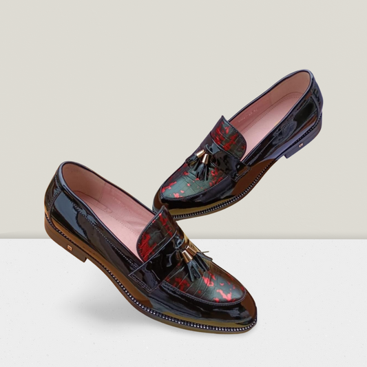 Crimson Accent Tassel Loafer - Black with Red Accents