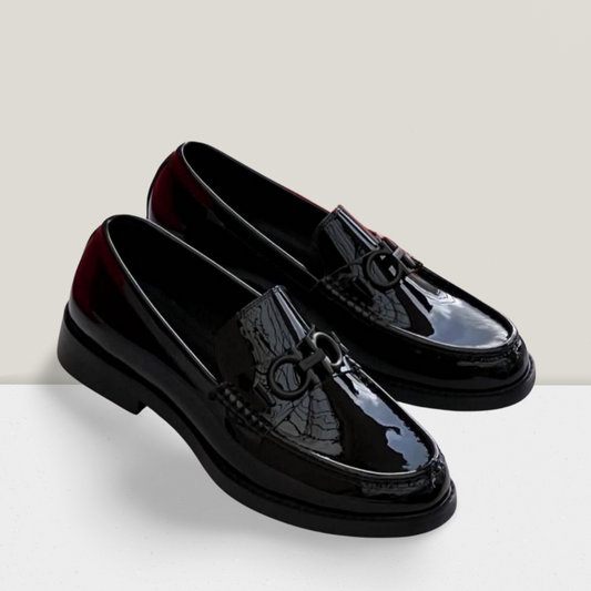 Black Patent Ring-Detail Platform Loafer