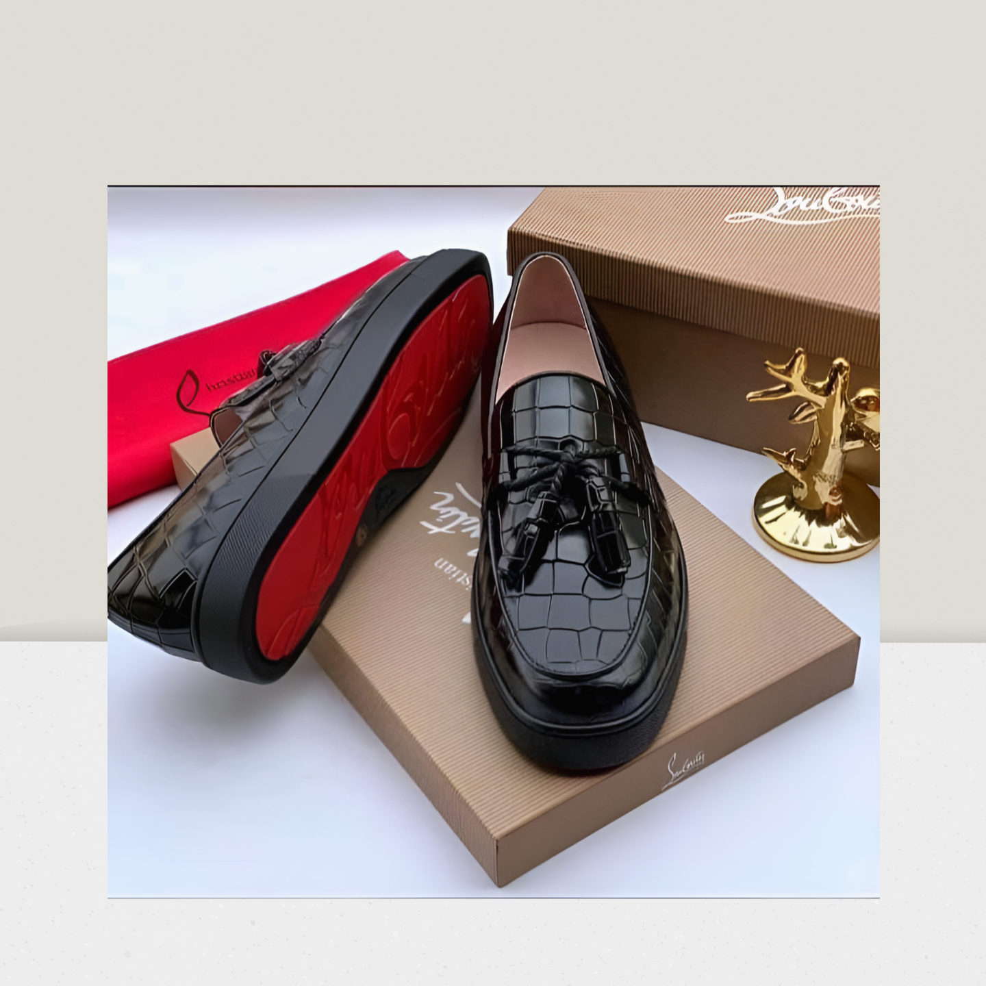 Black Croc-Embossed Tassel Platform Loafer