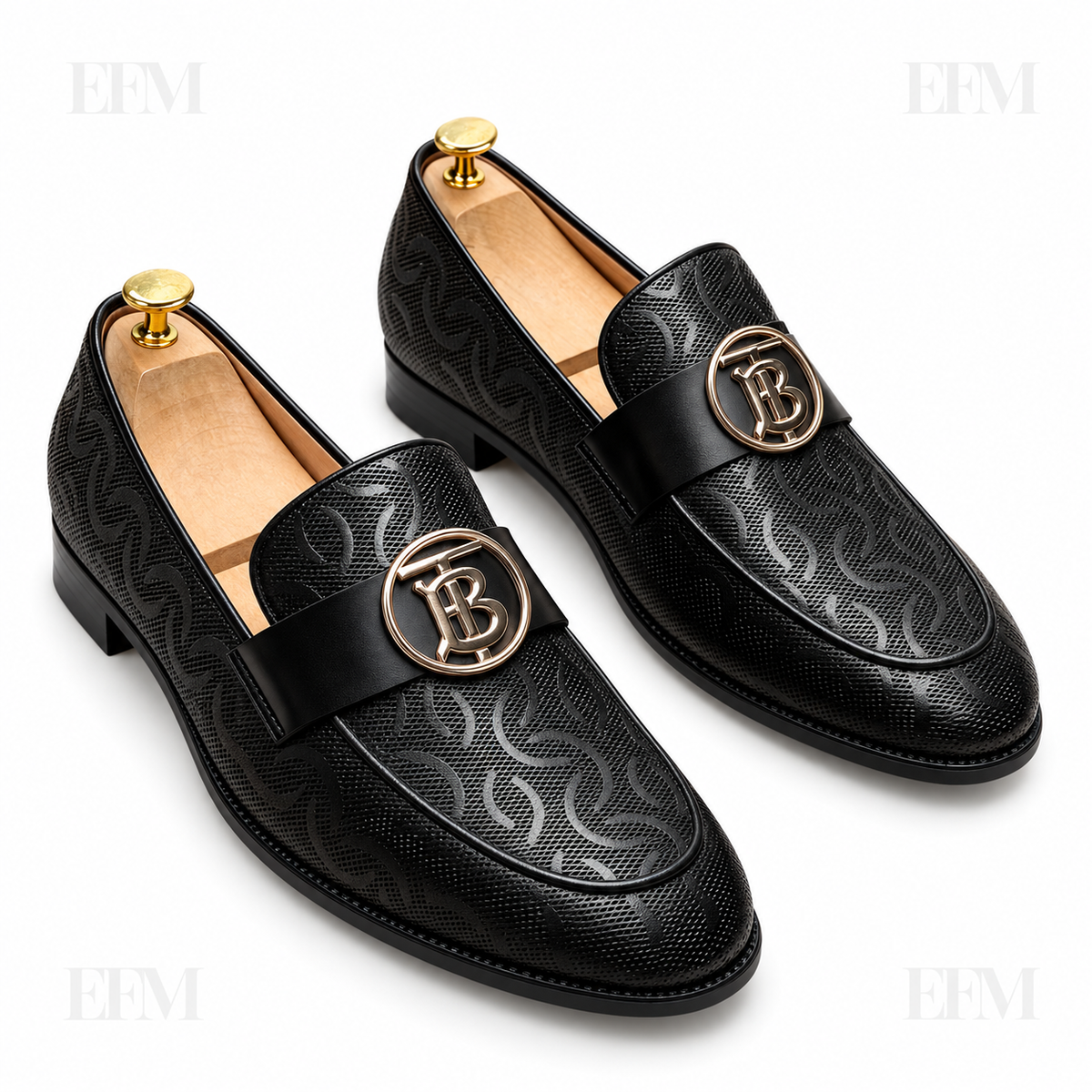 Tonal-Swirl Disc Loafers – Black