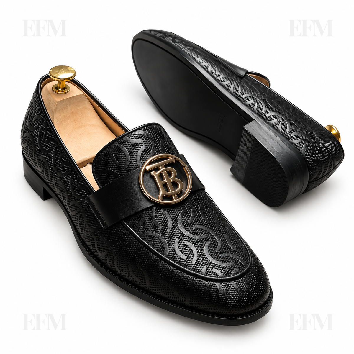 Tonal-Swirl Disc Loafers – Black