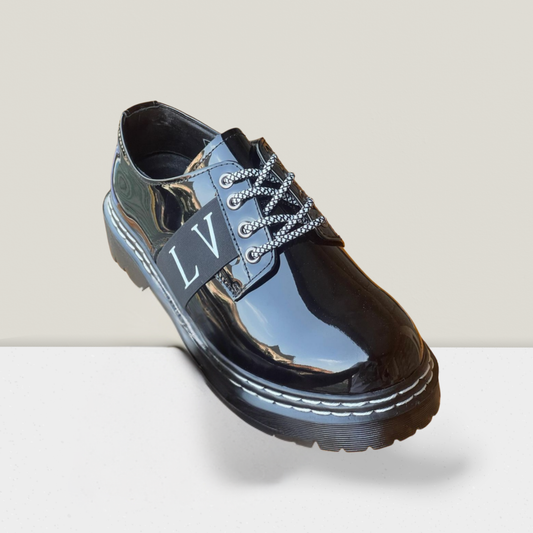 Black Patent Lace-Up Platform Derby