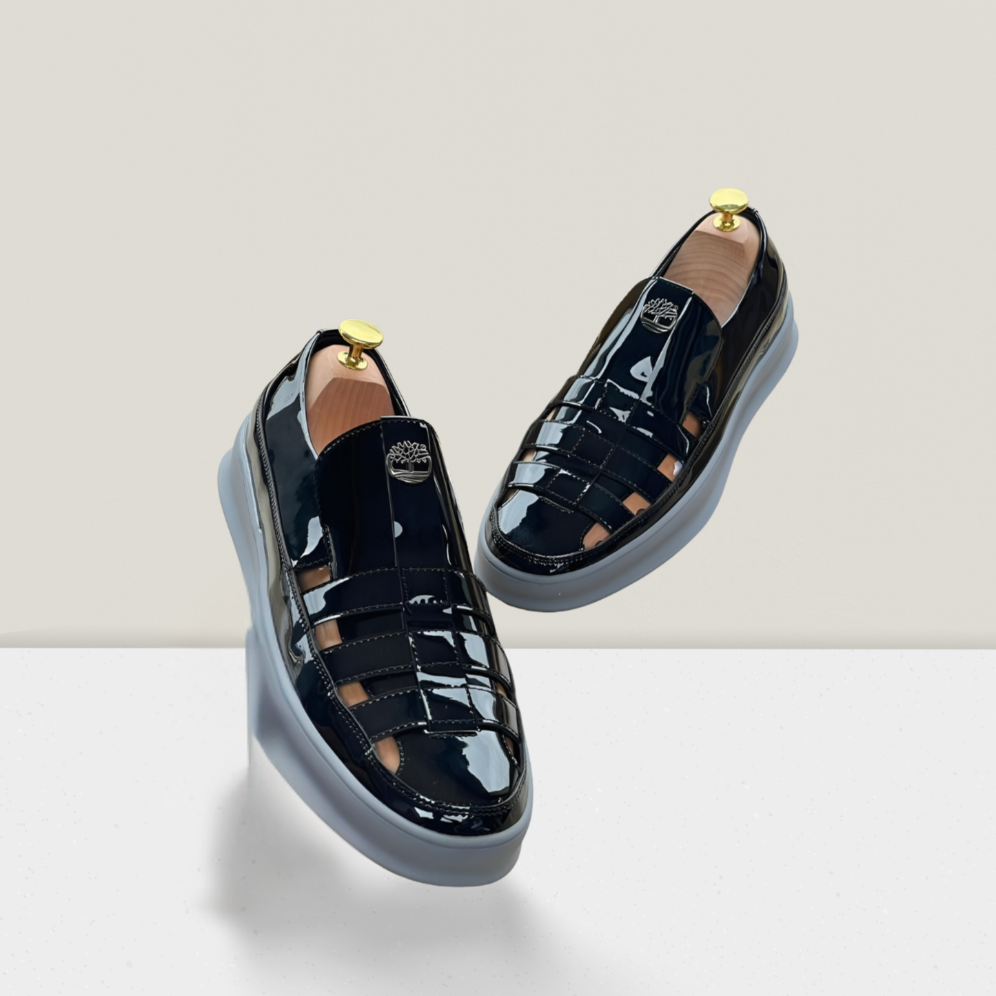 Black Patent Cage-Style Designer Sandal Shoe