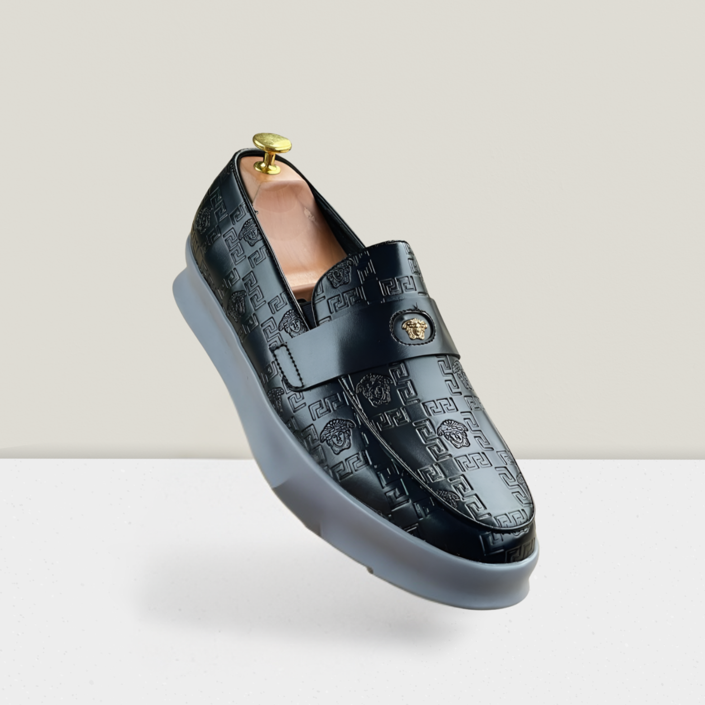Embossed Black Leather Luxury Slip-On Loafer