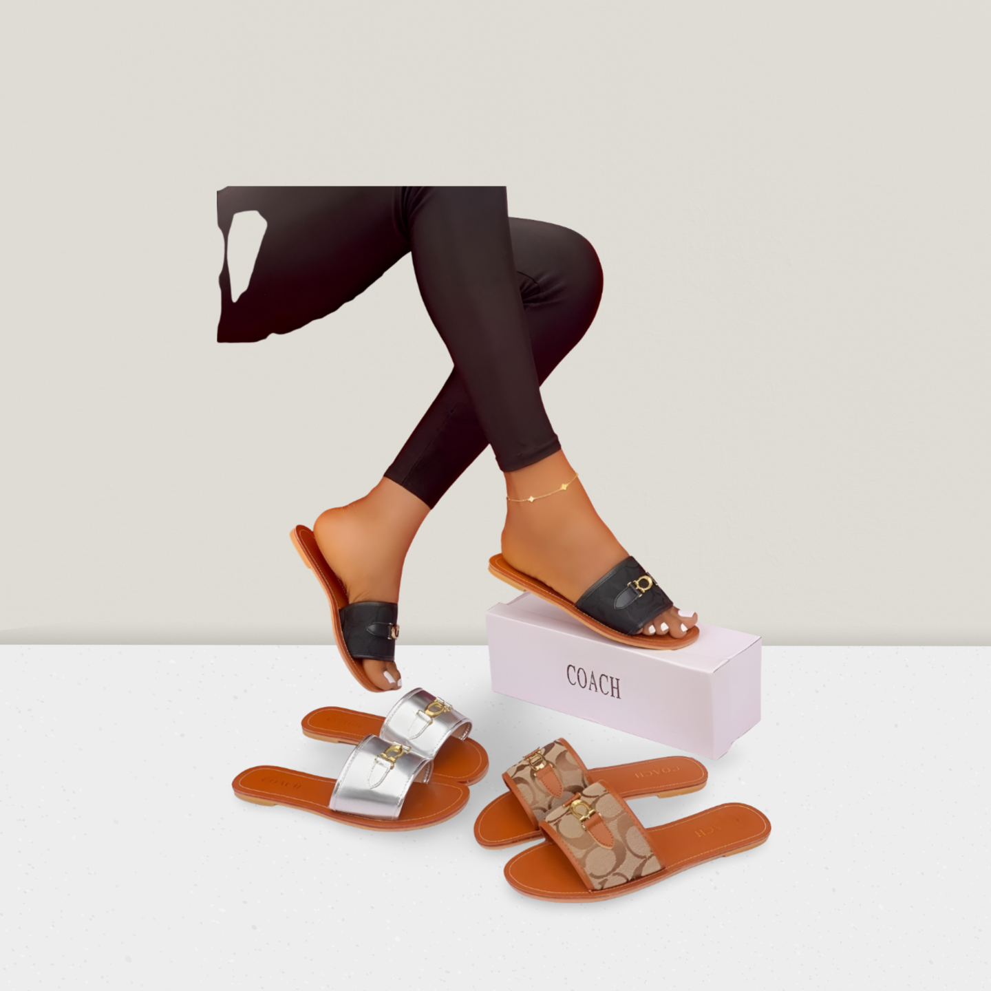 Buckle Detail Designer Flat Slide