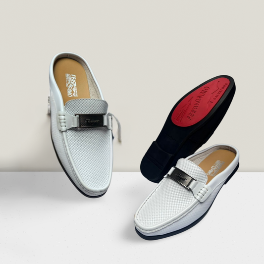 Men's White Luxe Half-Cut Moccasin