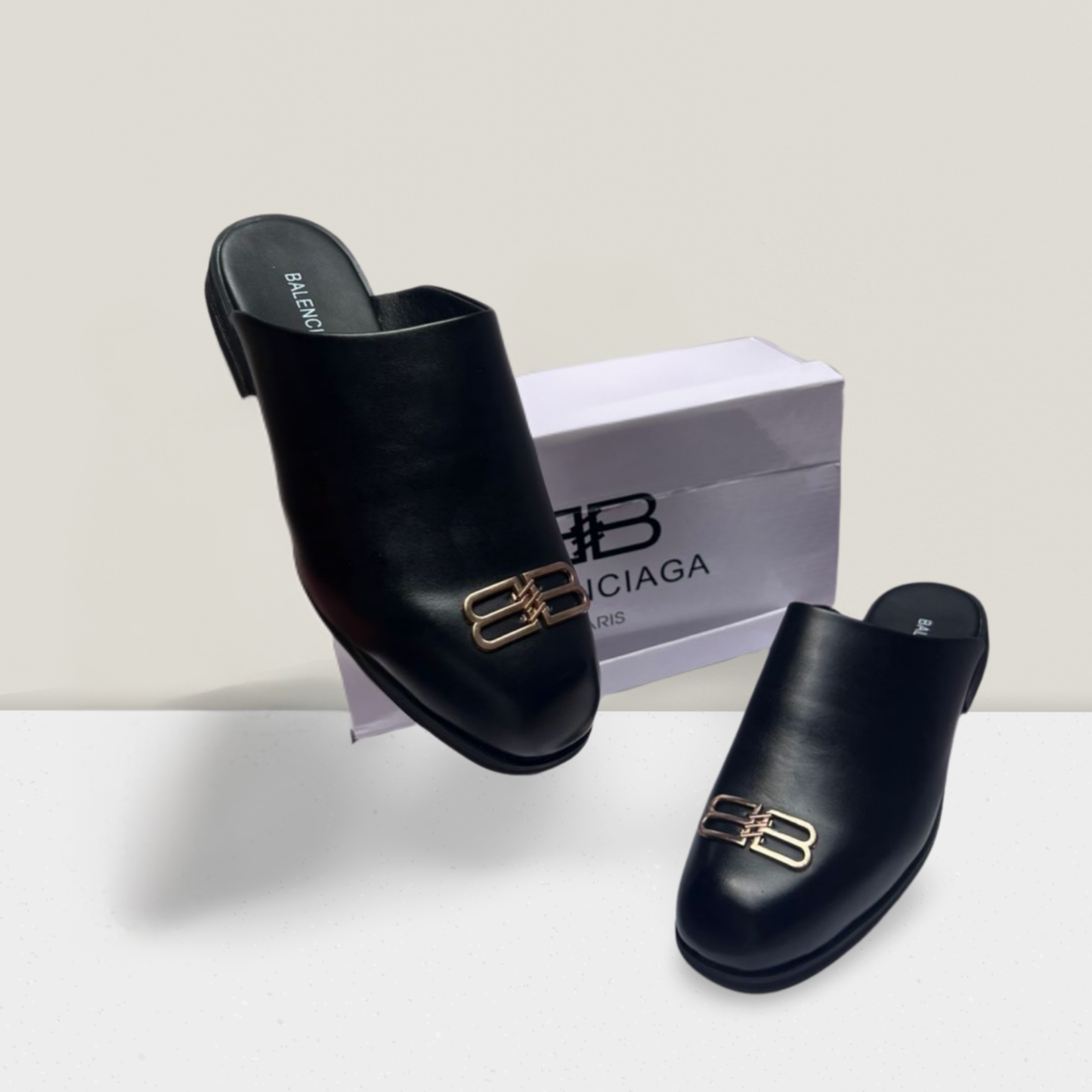 Premium Designer Mule (Black with Gold Hardware)