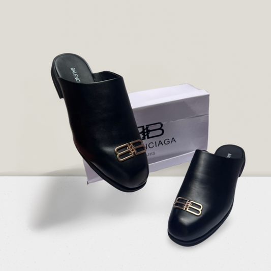 Premium Designer Mule (Black with Gold Hardware)