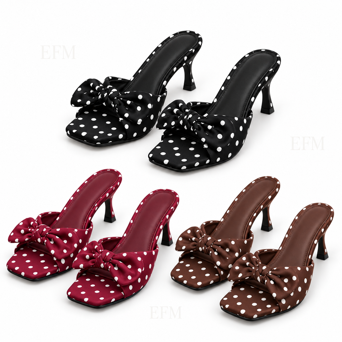 Polka Bow Kitten-Heel Ladies’ Mules