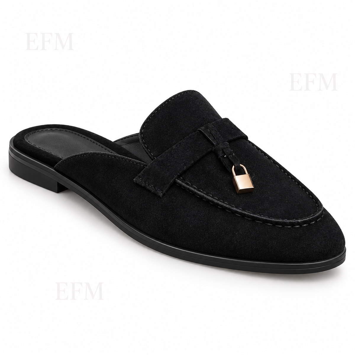 Lock Accent Suede-Look Ladies’ Mule Loafers