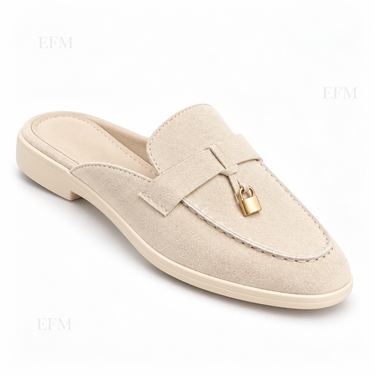 Lock Accent Suede-Look Ladies’ Mule Loafers