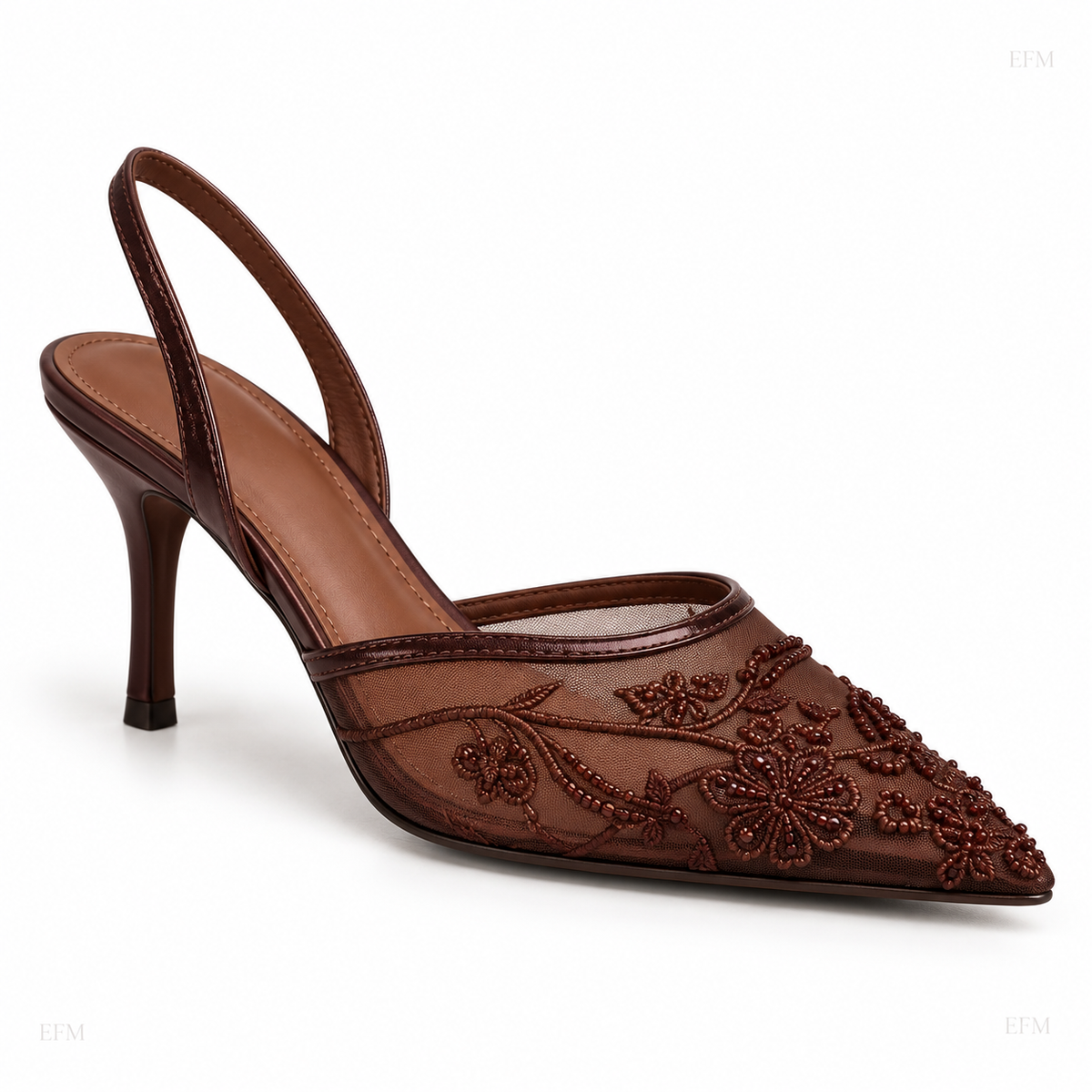 Floral Embroidered Mesh Slingback Heels