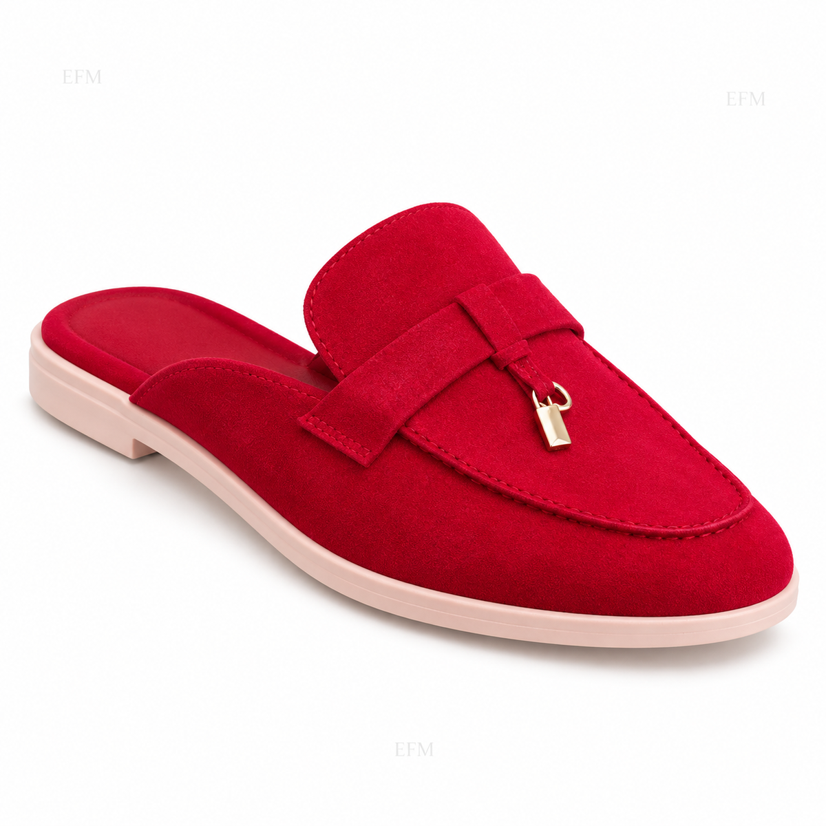 Lock Accent Suede-Look Ladies’ Mule Loafers