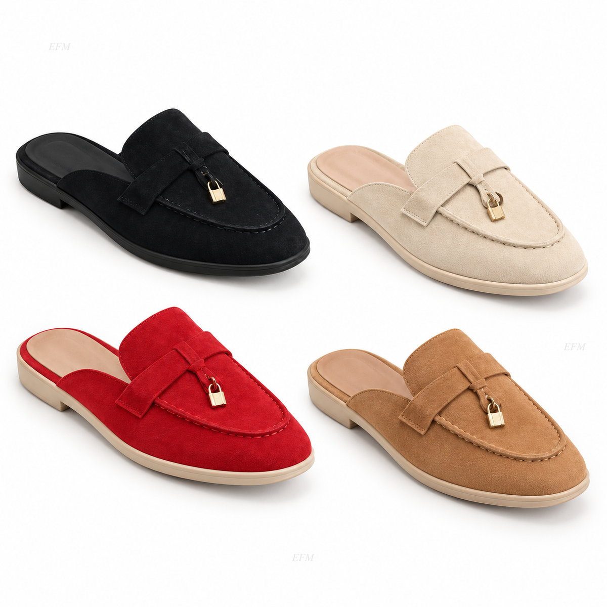 Lock Accent Suede-Look Ladies’ Mule Loafers
