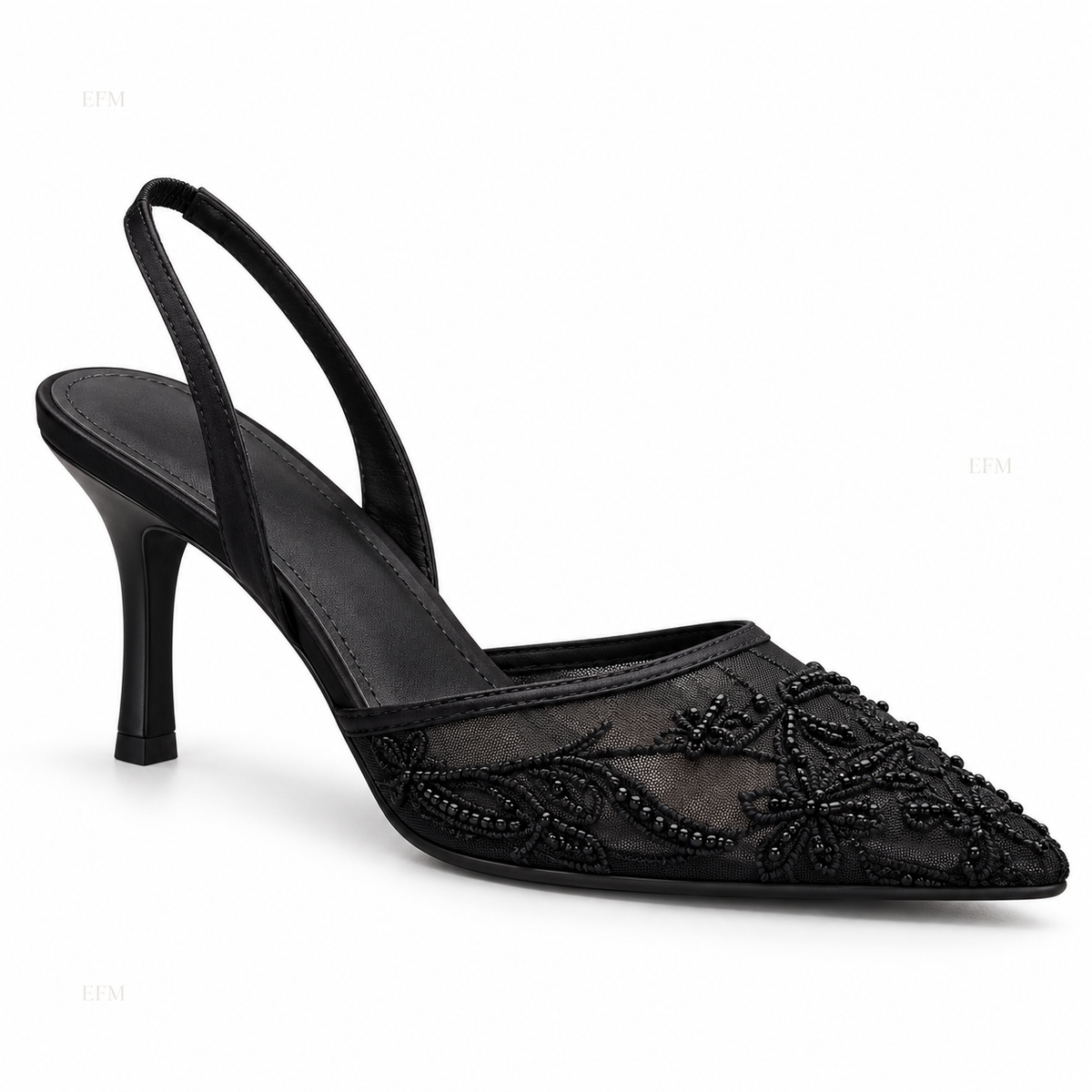 Floral Embroidered Mesh Slingback Heels