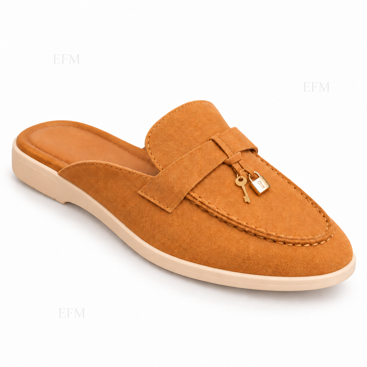 Lock Accent Suede-Look Ladies’ Mule Loafers