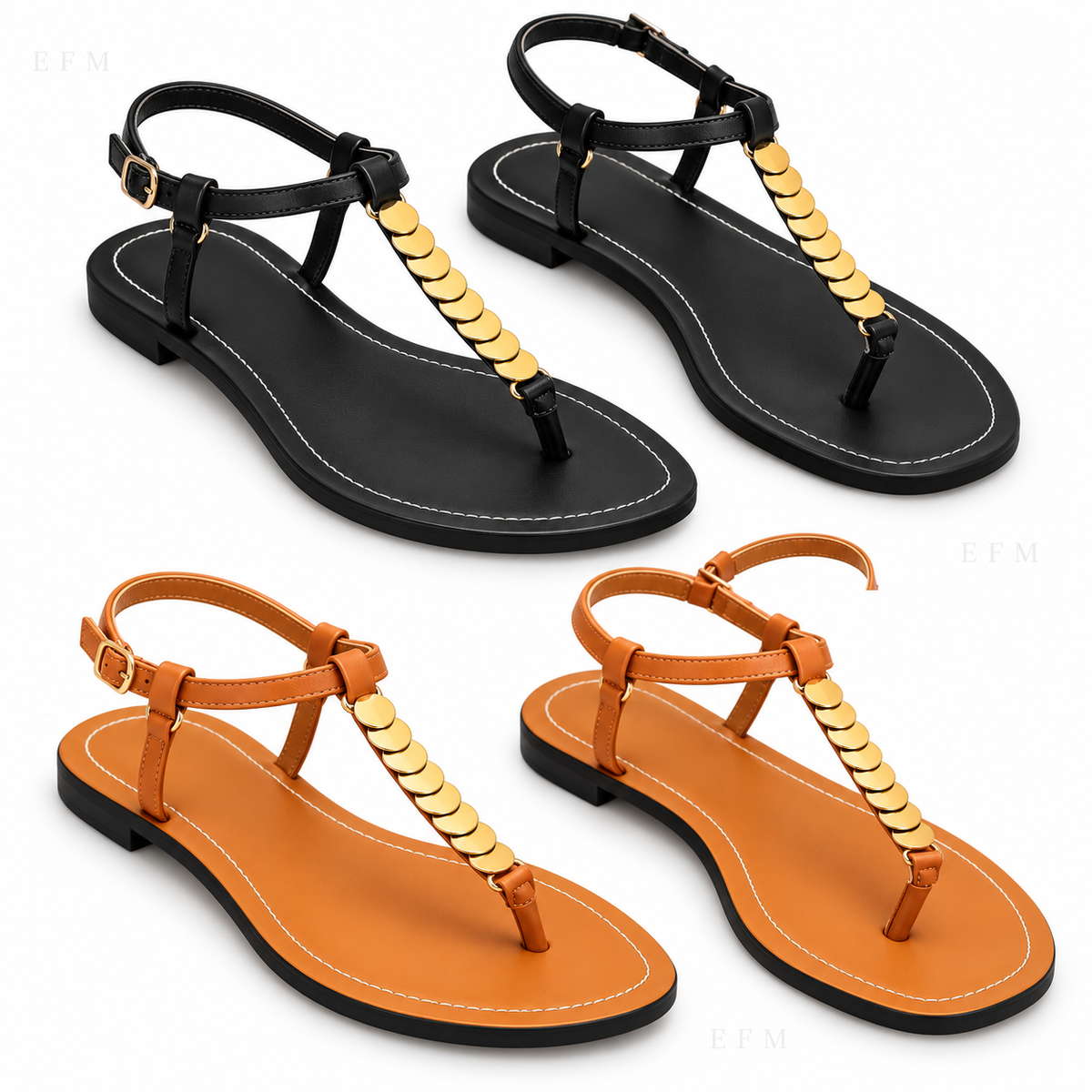 Disc Accent T-Strap Ladies’ Sandals