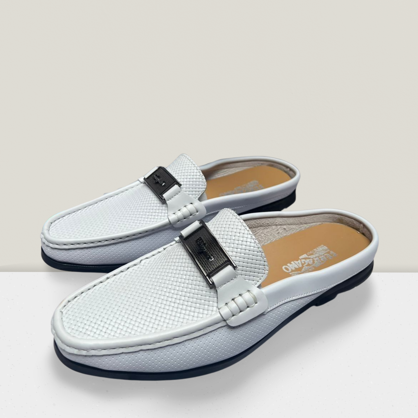 Men's White Luxe Half-Cut Moccasin